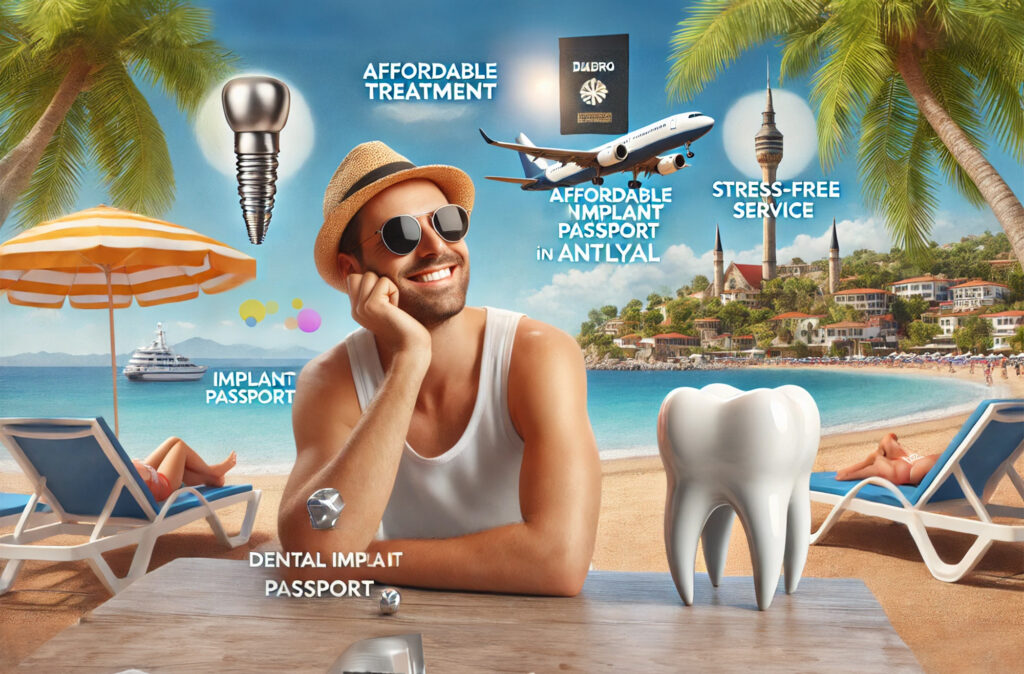 A patient enjoying dental treatment abroad Helvetic Clinic alternatives with Quadro Dental in Antalya. The image shows a relaxed patient by the beach after receiving dental care.