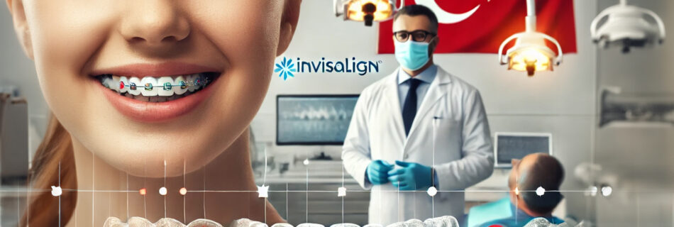 A patient in Turkey wearing Invisalign aligners at a modern dental clinic, showcasing advanced technology and expert orthodontic care.