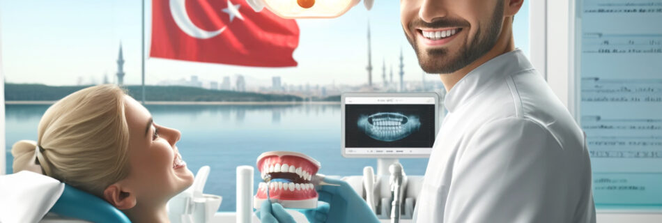 A dentist examining a patient in a modern dental clinic in Turkey, highlighting affordable and high-quality treatments for teeth in Turkey.