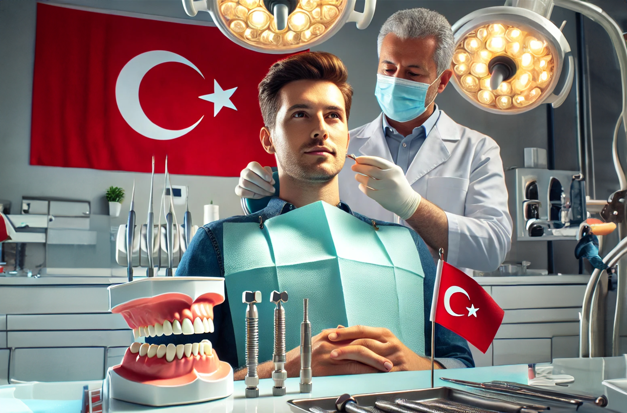 A patient receiving turkey teeth implants at a modern dental clinic in Turkey, showcasing advanced equipment and professional care.