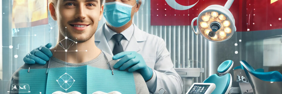 A patient receiving teeth implant treatment in a modern Turkish dental clinic, emphasizing the affordability and quality of teeth implant Turkey procedures.